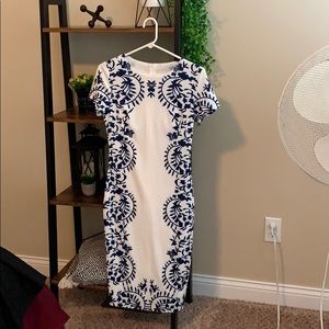 White and navy patterned dress